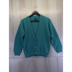 Vintage 1990s Freeze Frame Womens Sweater Teal Knit Cardigan USA-6879